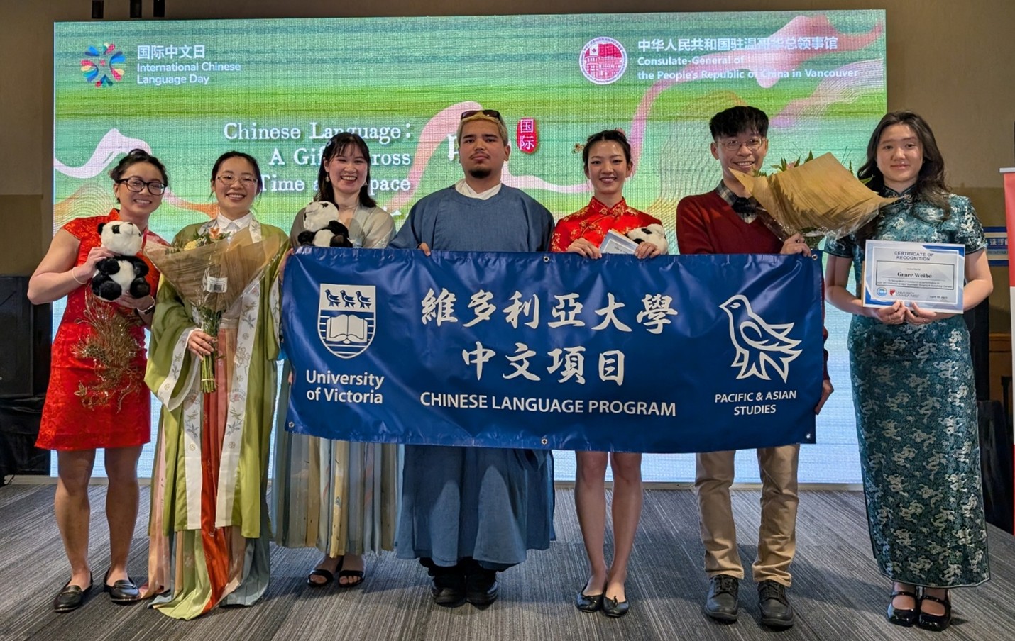 From left to right: Khyra Le, Qichen Zhong, Noelle Chang Zhelka, Tomas Alonso Suarez, Best Ponphuettipun, Ben Pin-Yun Wang, and Grace Wiebe